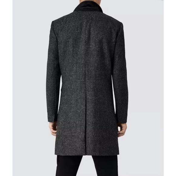 AllSaints Mallieus Men’s Wool Plaid Yuto Pea Coat Charcoal Gray Size Medium 38 - Picture 2 of 16